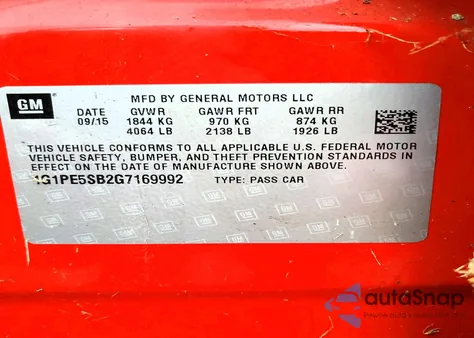 2016 Chevrolet Cruze Limited Lt from USA, damaged, VIN 1G1PE5SB2G7169992